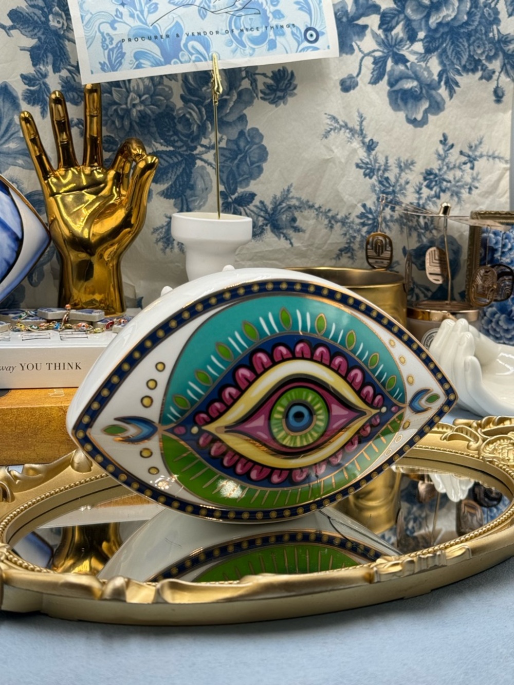 🆕 THE PROCURESS COLLECTION 🧿 All-Seeing Eye Paperweight - Vibrant Teal & Gold - Picture 6 of 15